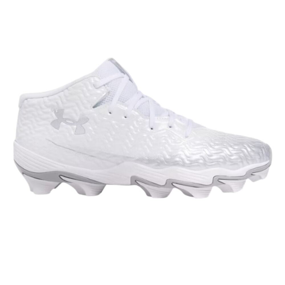 Under Armour Men's White Metallic Silver Spotlight Hammer Cleats Size 13